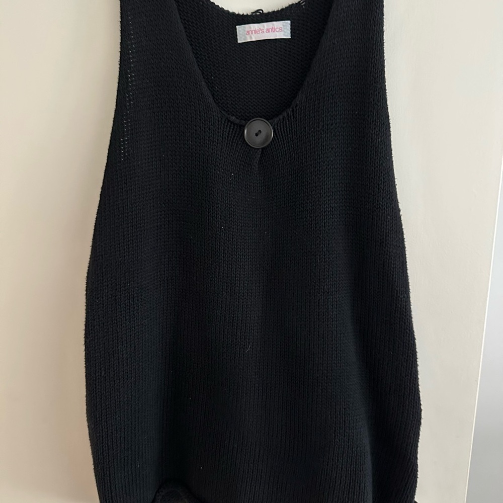 Annie's Antics Black Knit Top /Vest with Button